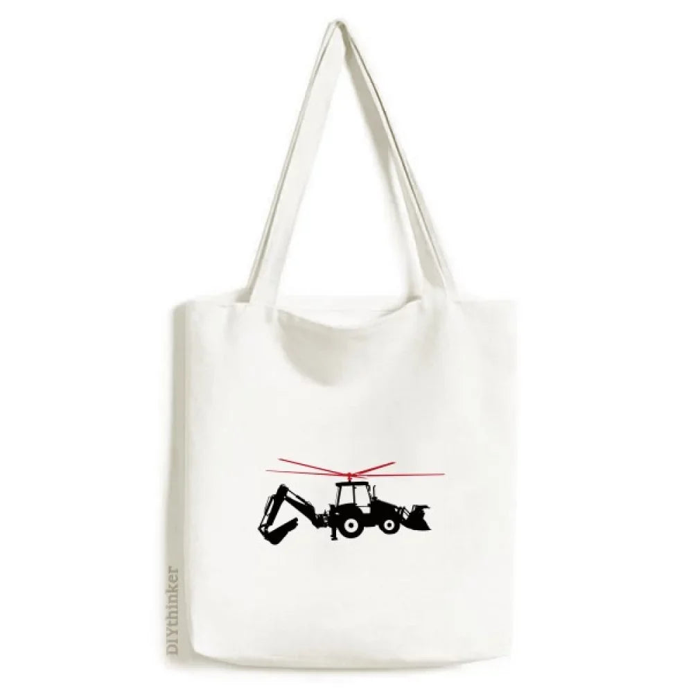 Helicopter Forklift Excavator Tote Canvas Bag Shopping Satchel Casual Handbag