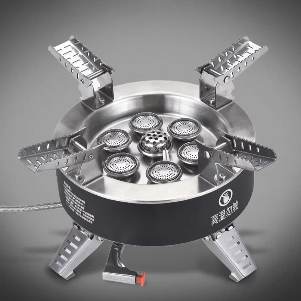 18000W High-power Camping Stove with Piezo Ignition Windproof Seven-core Gas Stove Foldable Backpacking Stove For Fishing Hiking Traveling
