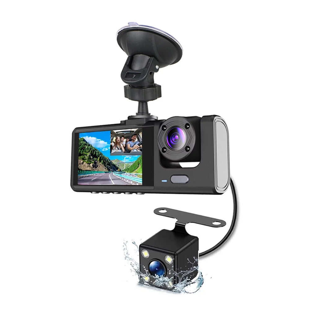 Andoer Dash Cam Front and Rear Inside 3 Cameras 1080P+720P+480p Car Rearview Mirror Car Video Recording Camcorder Night Vision Car Camera Recorder Auto Safety Driving Recorder