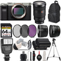 Sony a7C Camera (Silver) with 24-70mm f/2.8  Lens + 0.43X Wide Angle Lens + 2.2x Telephoto Lens + Flash + 64GB Memory Card + -- Filters + Wrist Grip - International Version