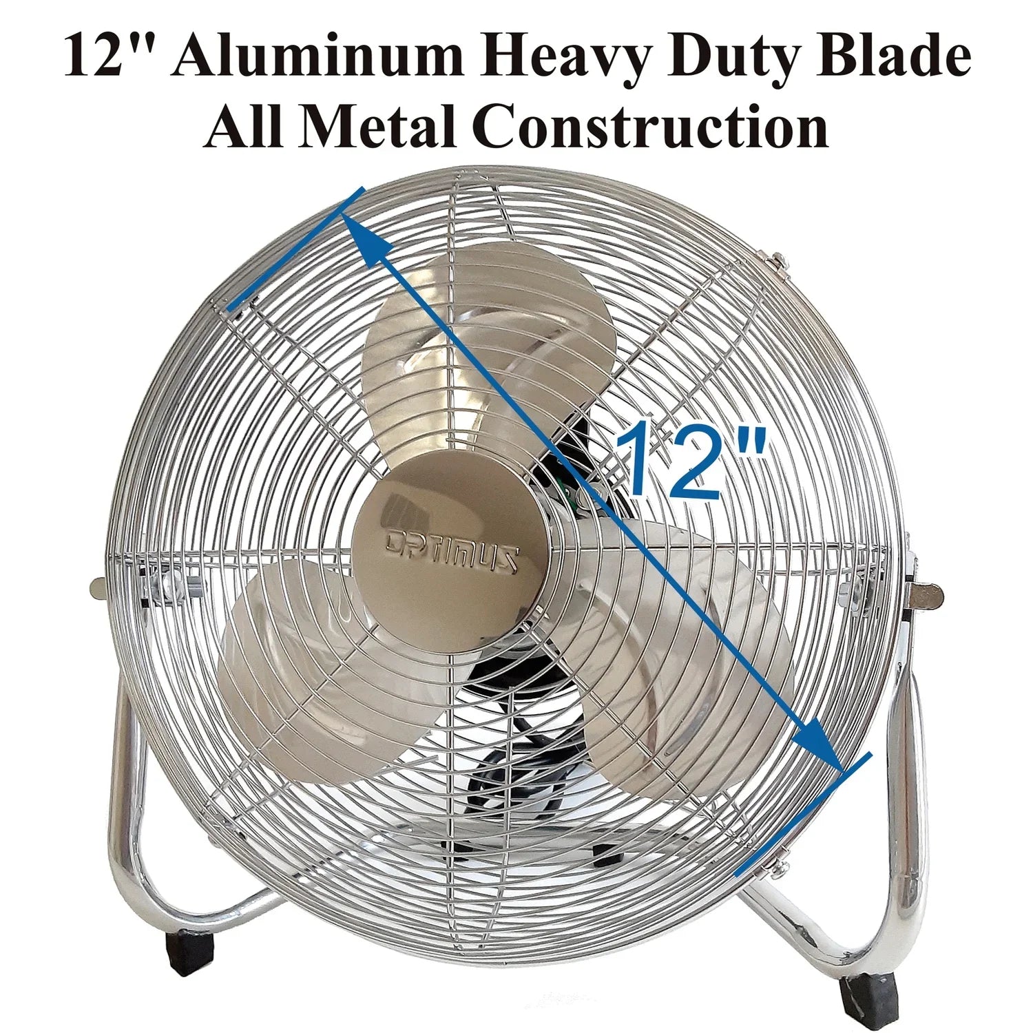 Optimus F-4122 Heavy Duty Aluminum 12 Inch 3 Speed Industrial Fan, Chrome