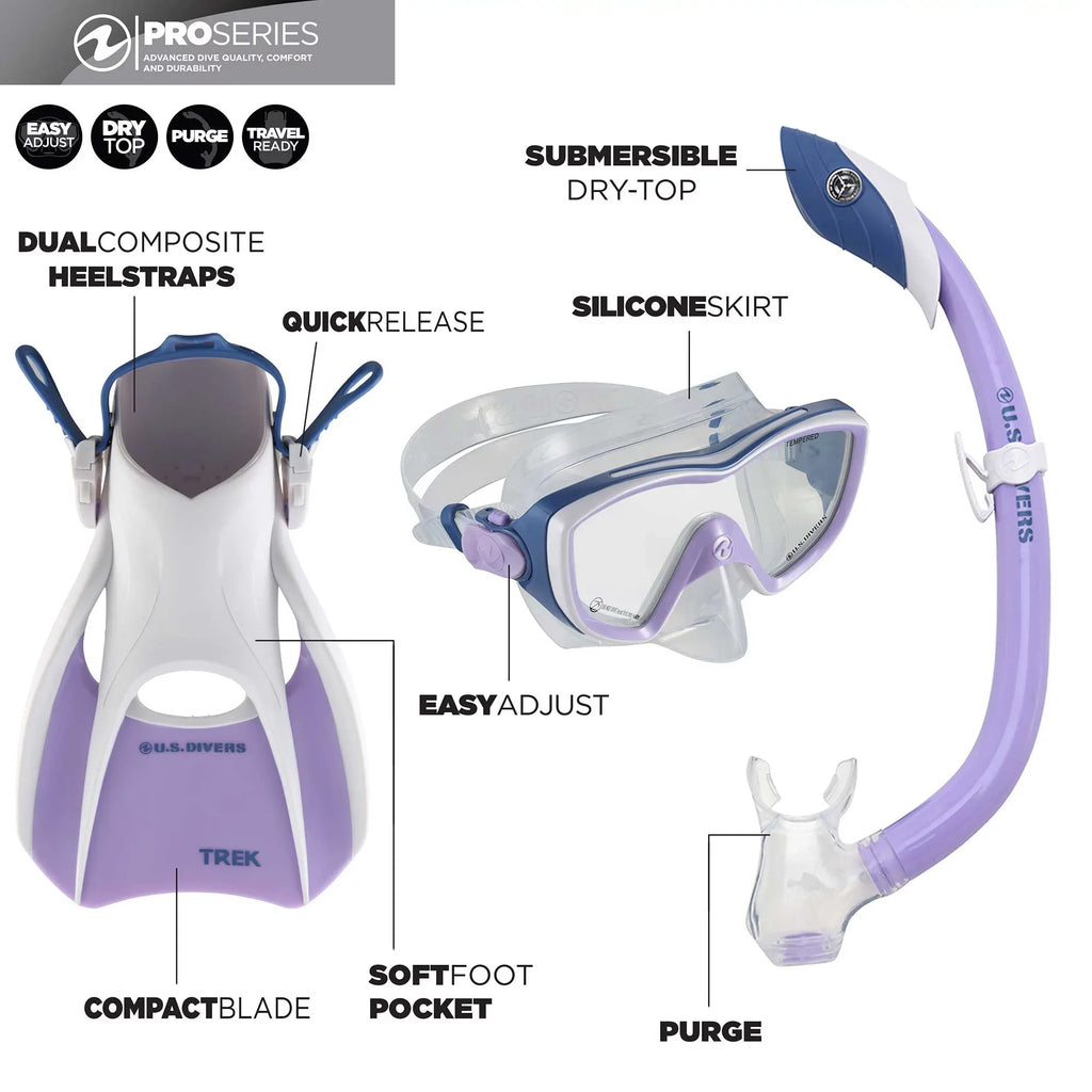 U.S. Divers Kalani Women's Snorkeling Set  (Purple-White) s/m