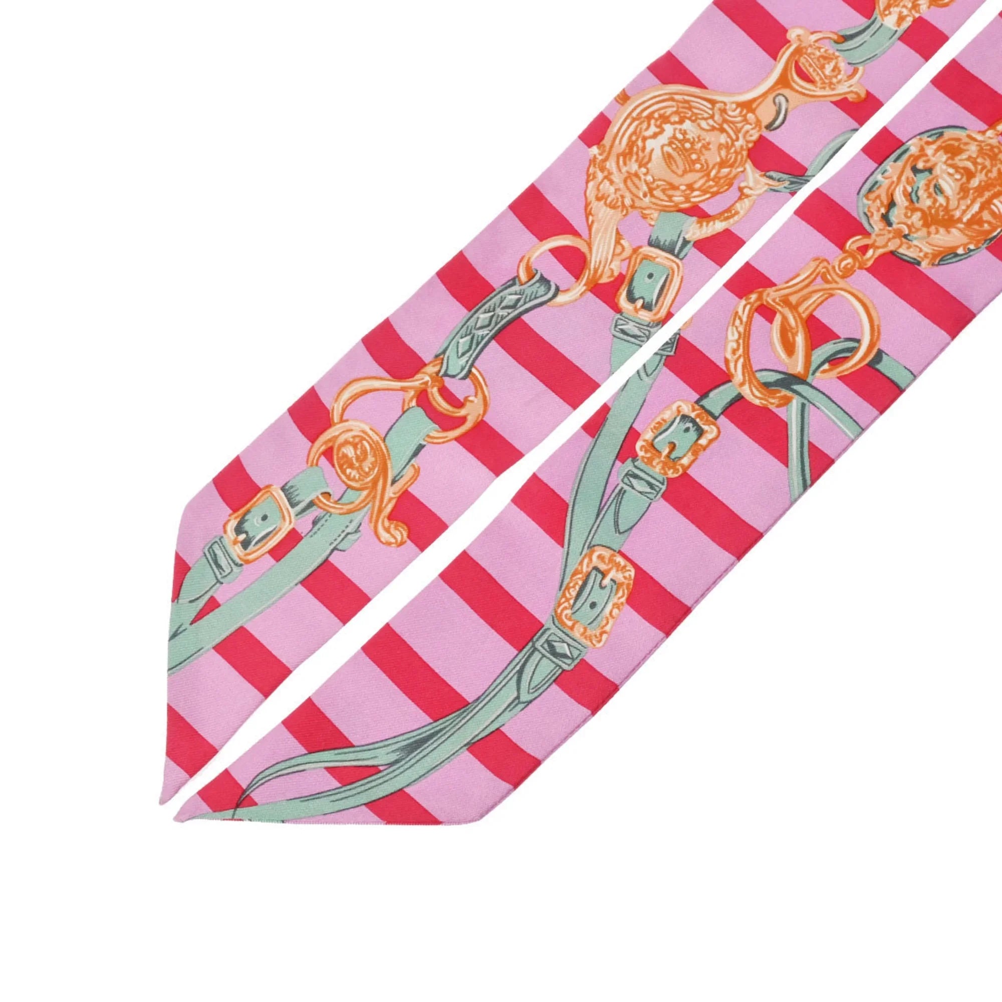 Pre-Owned  Twilly    Old Tag Pink/Red/Green - Women's 100% Silk Scarf Muffler (Fair)