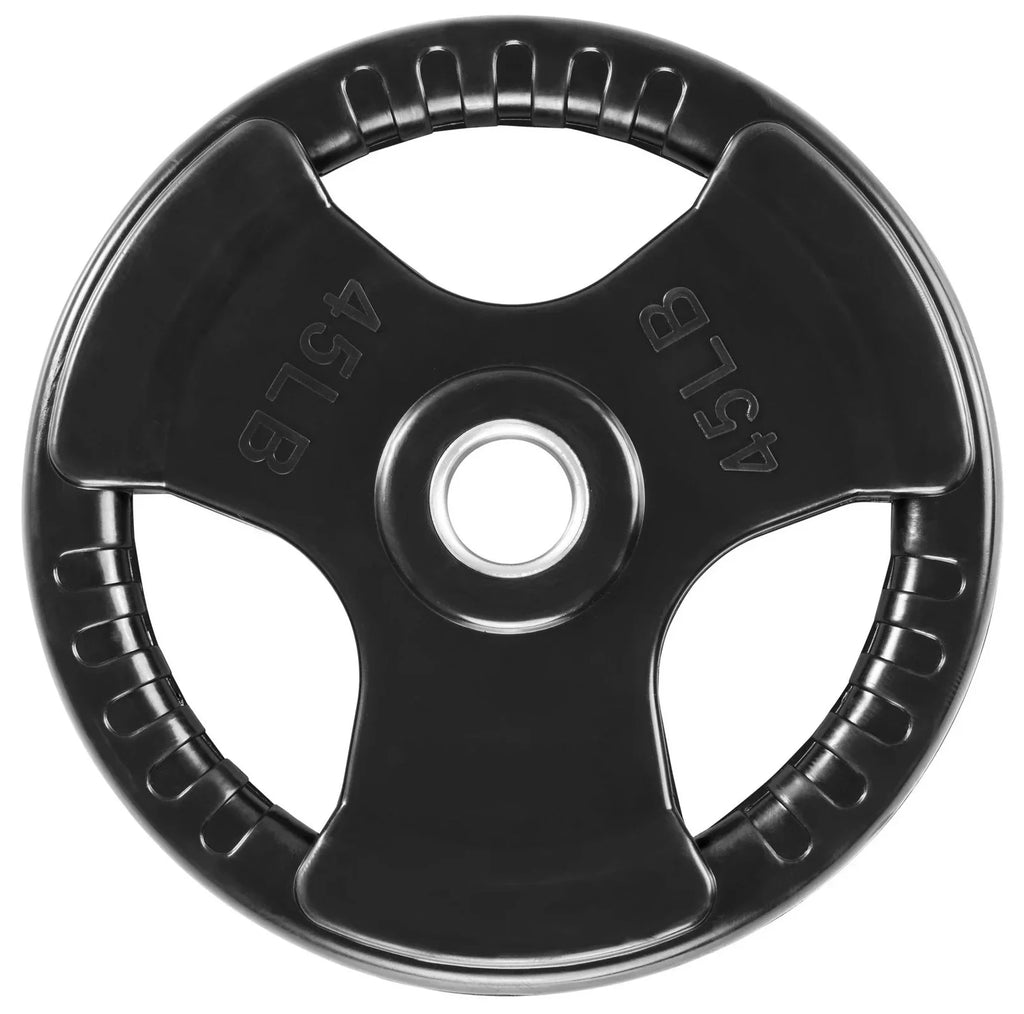 French Fitness Rubber Grip Weight Plate Set w/7 ft Olympic Bar 395 lbs (New)