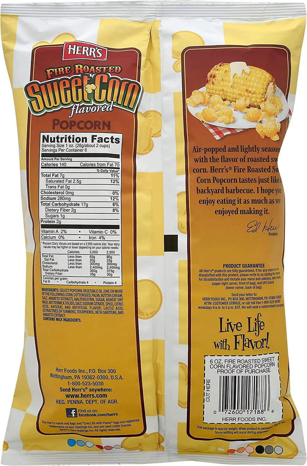 Herr's Fire Roasted Sweet Corn Popcorn 4-Pack- 6 oz. Bags