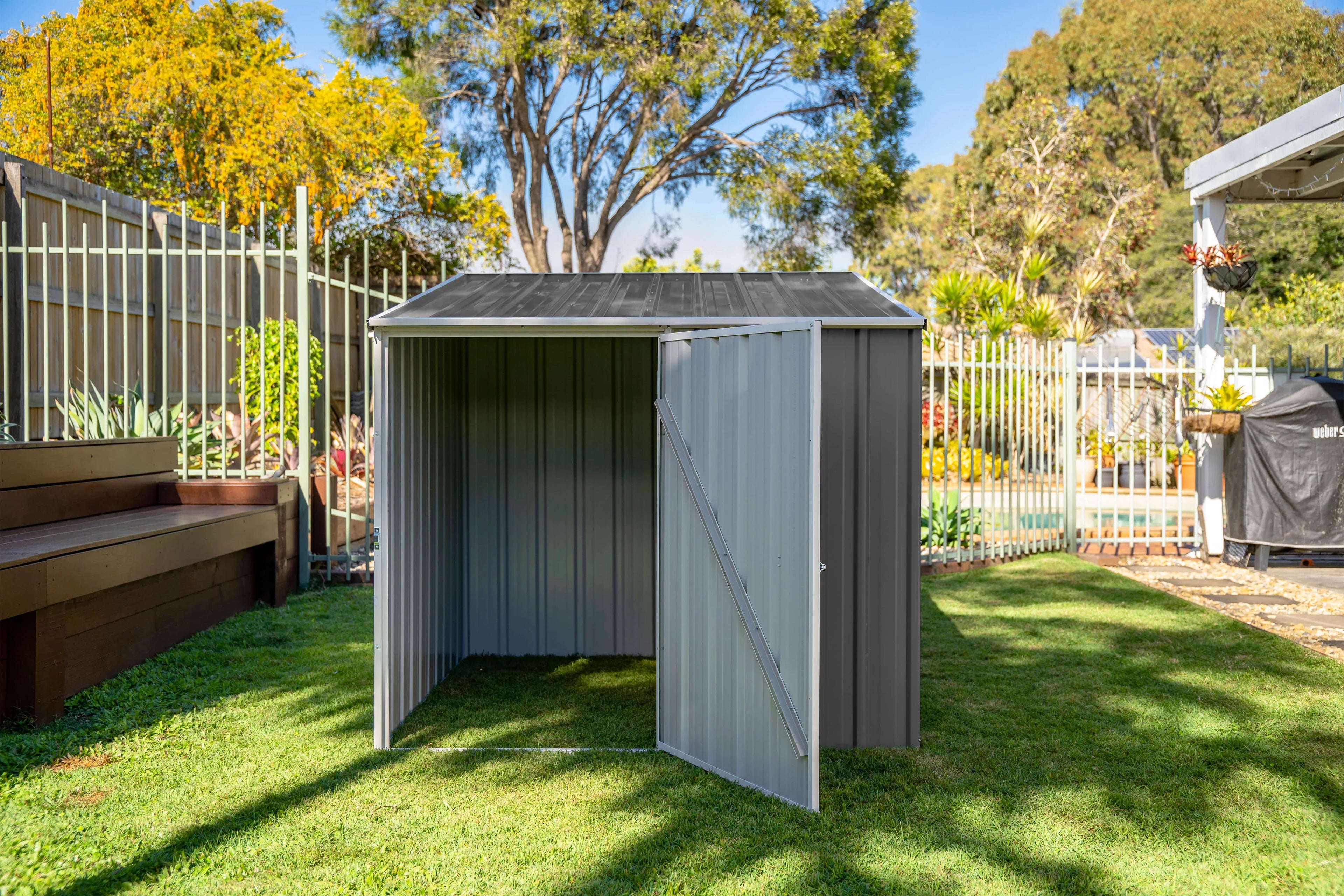 Absco AB1070 5 x 5 ft. Multipurpose Metal Pool Pump Shed - Woodland Gray
