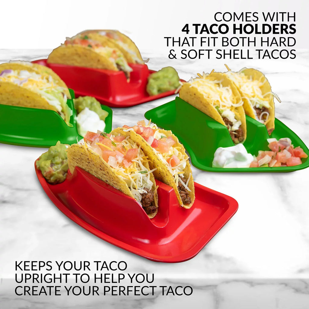 Taco Tuesday TTLSTB10 Lazy Susan Taco Bar with 20-Oz. Warming Pot, Includes 4 Taco Holders