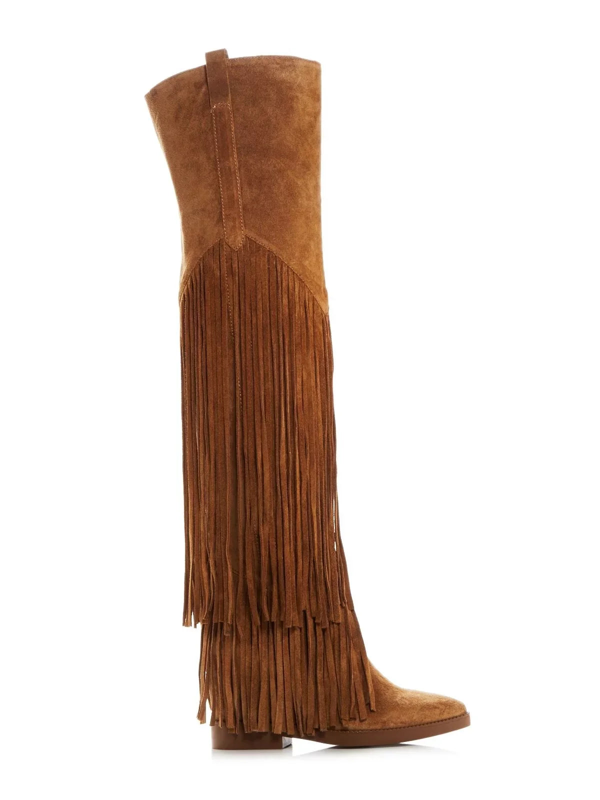 Womens Brown Fringed Padded Gipsy Almond Toe Leather Boots Shoes 35