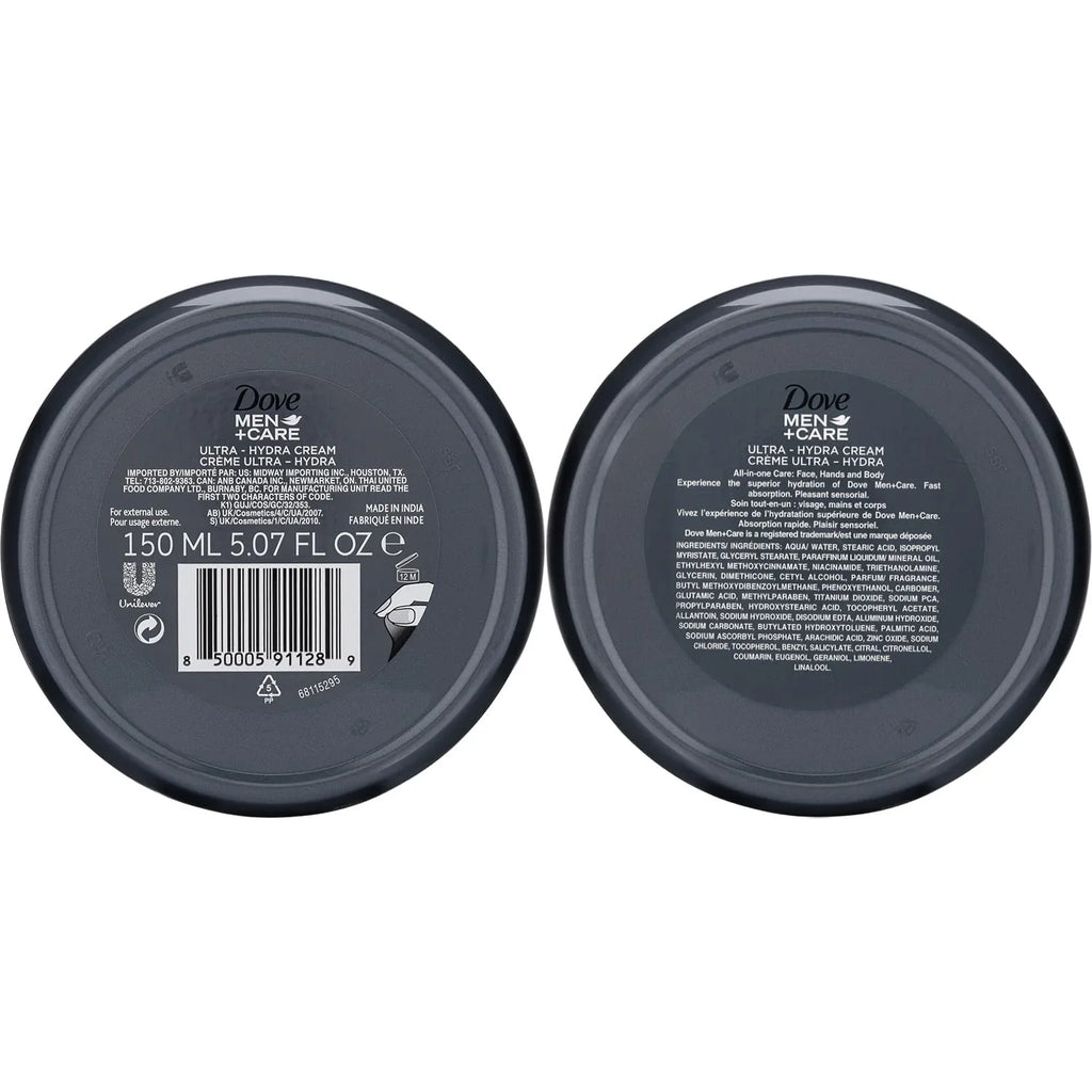 Dove Men+Care Ultra Hydra Cream Lotion, 3-In-1 Advanced Skin Care For Men, Face Cream, Hand Cream, And Body Lotion For Extremely Dry Skin, All Skin Types, 5.07 Fl Oz (Pack Of 12)