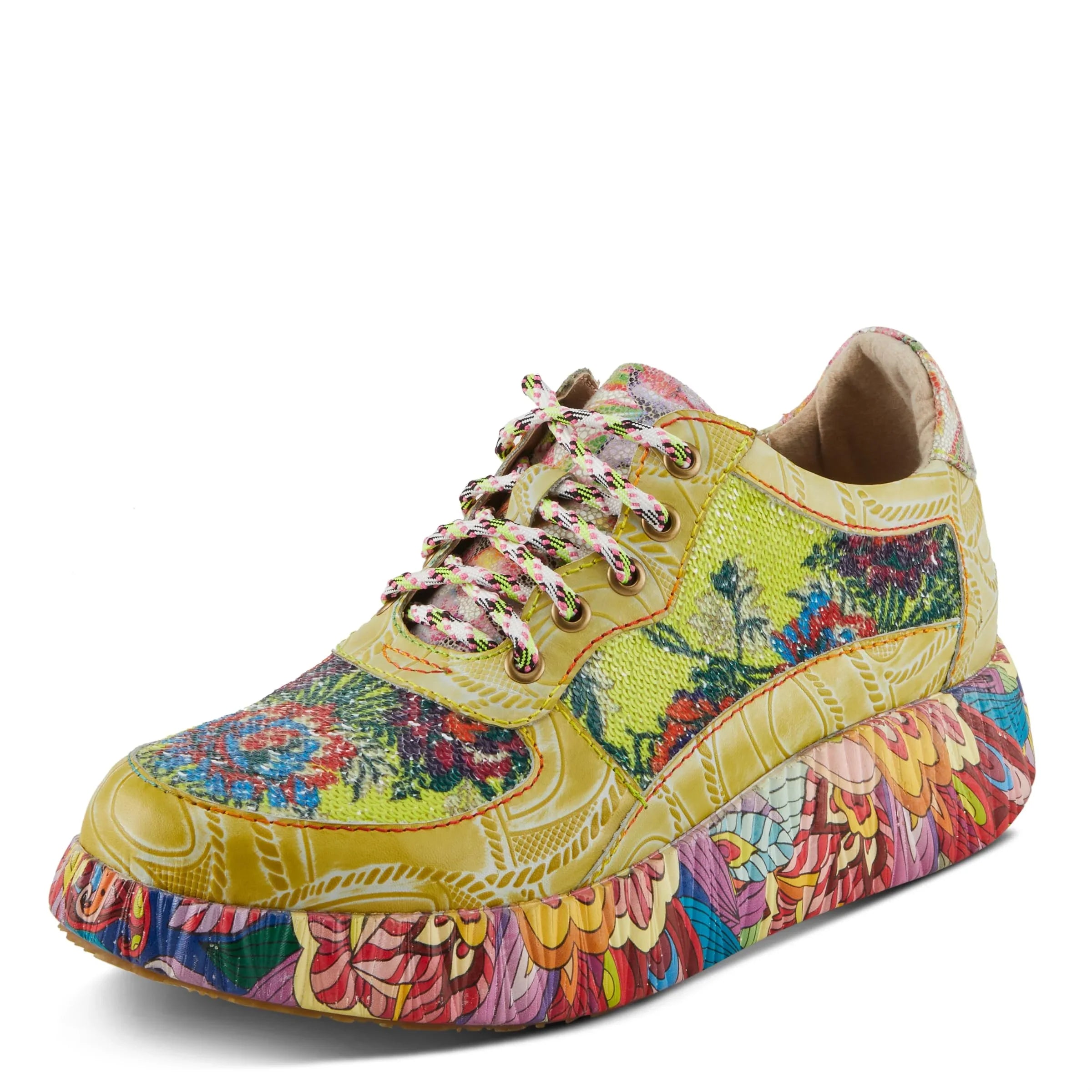 Spring Step L'Artiste Women's  Multicolored Fashion Sneakers | Unique Energetic Patterns Lime Green Multi  38 /  7.5-8