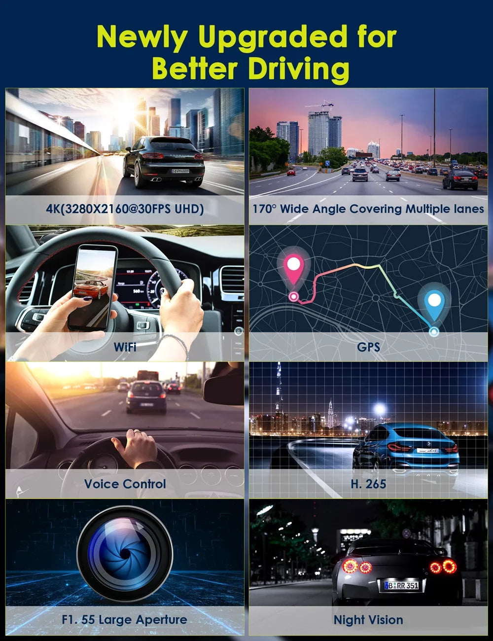 Dash Cam 4K WiFi 2160P Car Camera, Dash Camera for Cars, Mini Front Dash cam for Cars with Night Vision, Loop Recording, G-Sensor,24H Parking Monitor, Supercapacitor,Voice Prompt,