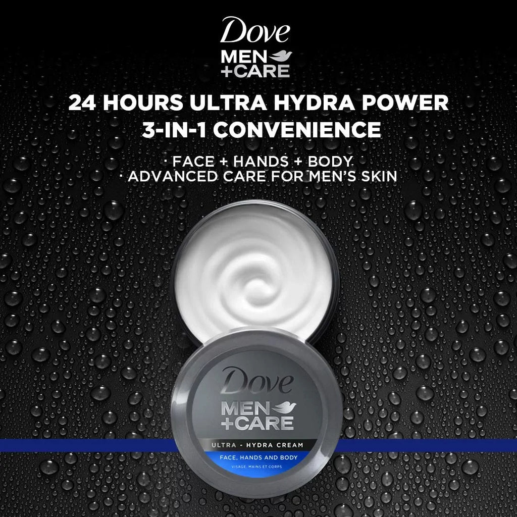 Dove Men+Care Ultra Hydra Cream, Face, Hands And Body Care, All Skin Types, 6 Pack Of 2.53 Oz Each.
