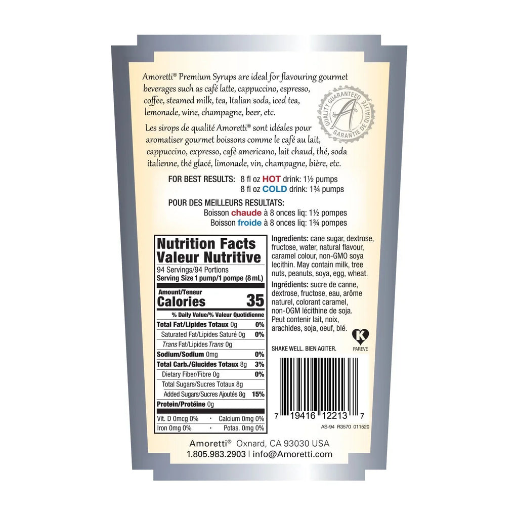 Amoretti - Premium Cinnamon Syrup with Pump for Flavoring Coffees, Cocktails, and other Beverages, 94 Servings Per Bottle (750 ml), Gluten Free, / Free, Preservative Free