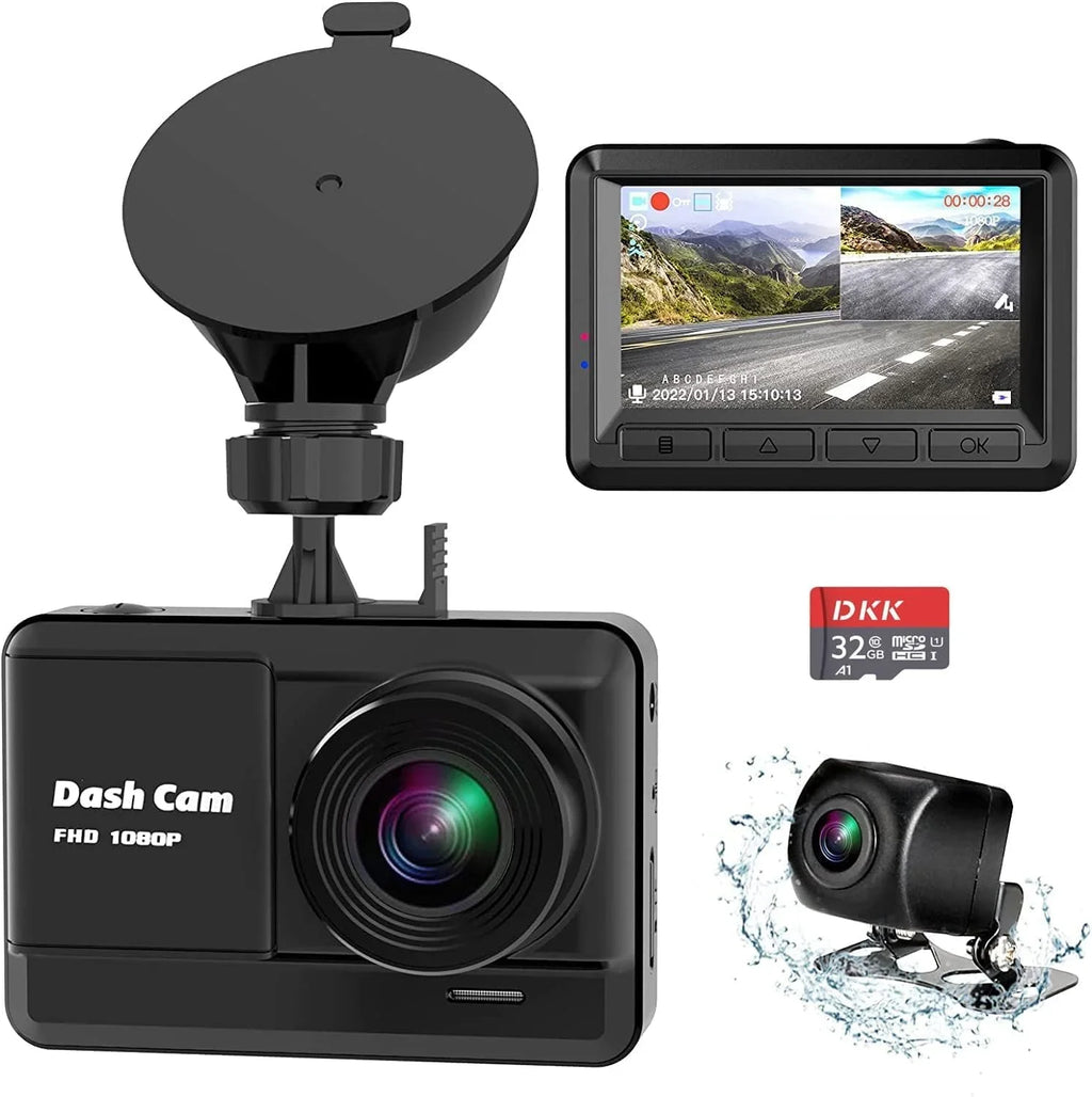 Dash Cam Front and Rear, Mini Dash Cam 1080P Full  with 32GB  Card, 2.45 inch  Screen, 2 Mounting Ways, Night Vision, , Accident Lock, Loop Recording, Parking Monitor Car,Motorcyle,Balls