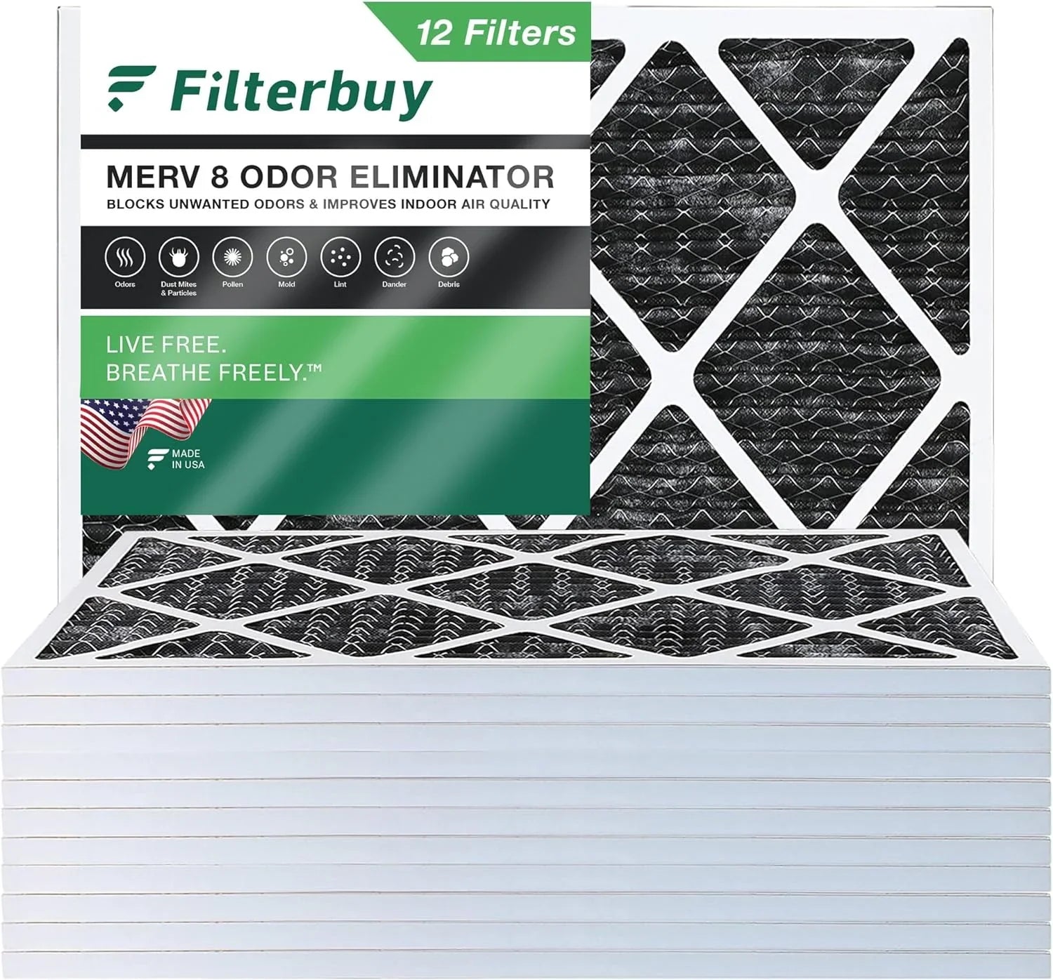 Filterbuy 24x30x1  8 Odor Eliminator Pleated   Furnace Air Filters with Activated Carbon (12-Pack)