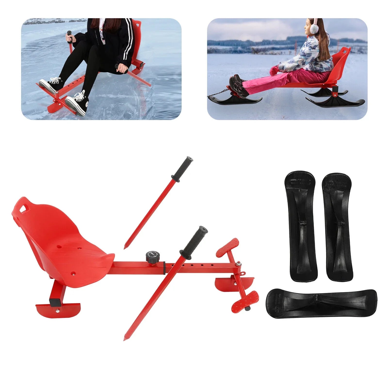 Snow Ski Sled Winter Teens Seat On Sled Ski/Snow Scooter Red