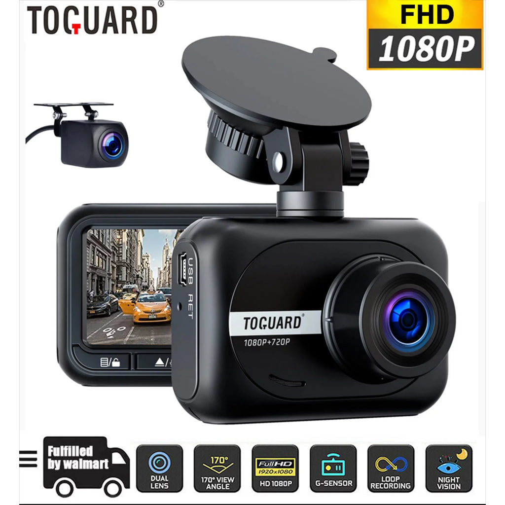 Dash Cam Front and Rear, 1080P Dash Camera, Dashcam with Night Vision, Car Camera with 2.45-inch  Display, Parking Mode, G-Sensor, Loop Recording,