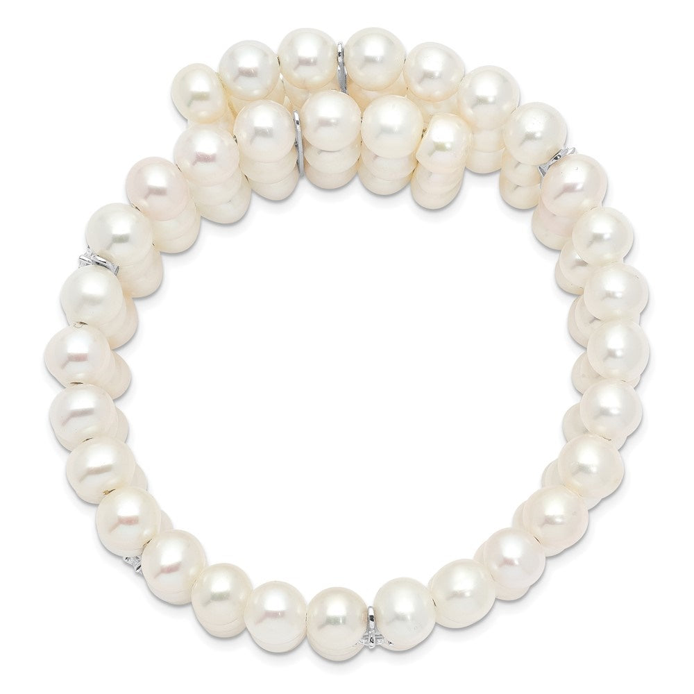 Auriga 925 Sterling Silver Rhod-plat 6-7mm White  Pearl &  3 Row Bracelet 7.5inch for Women