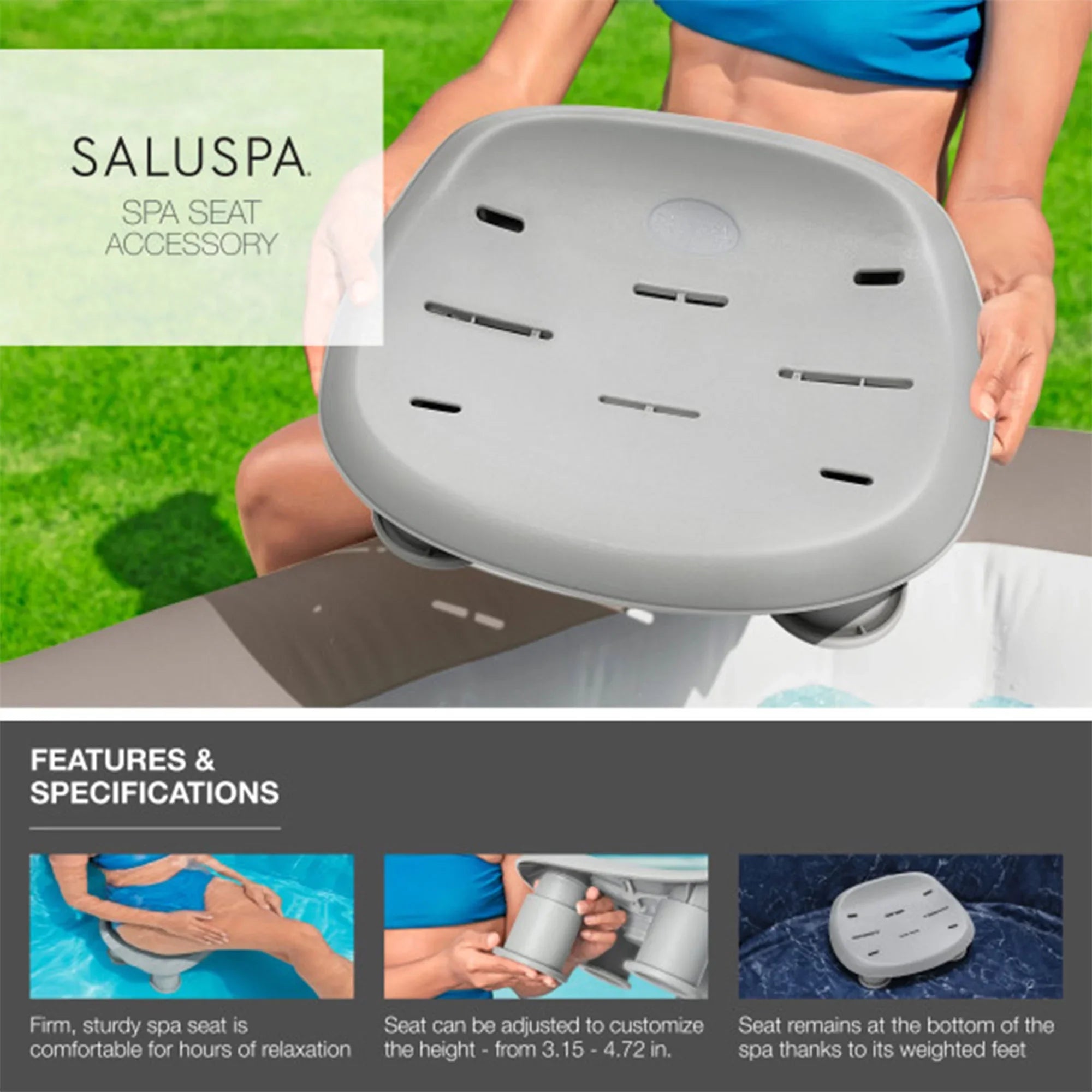 Bestway SaluSpa Santorini HydroJet Hot Tub w/Set of 2 SaluSpa Pool/Spa Seat