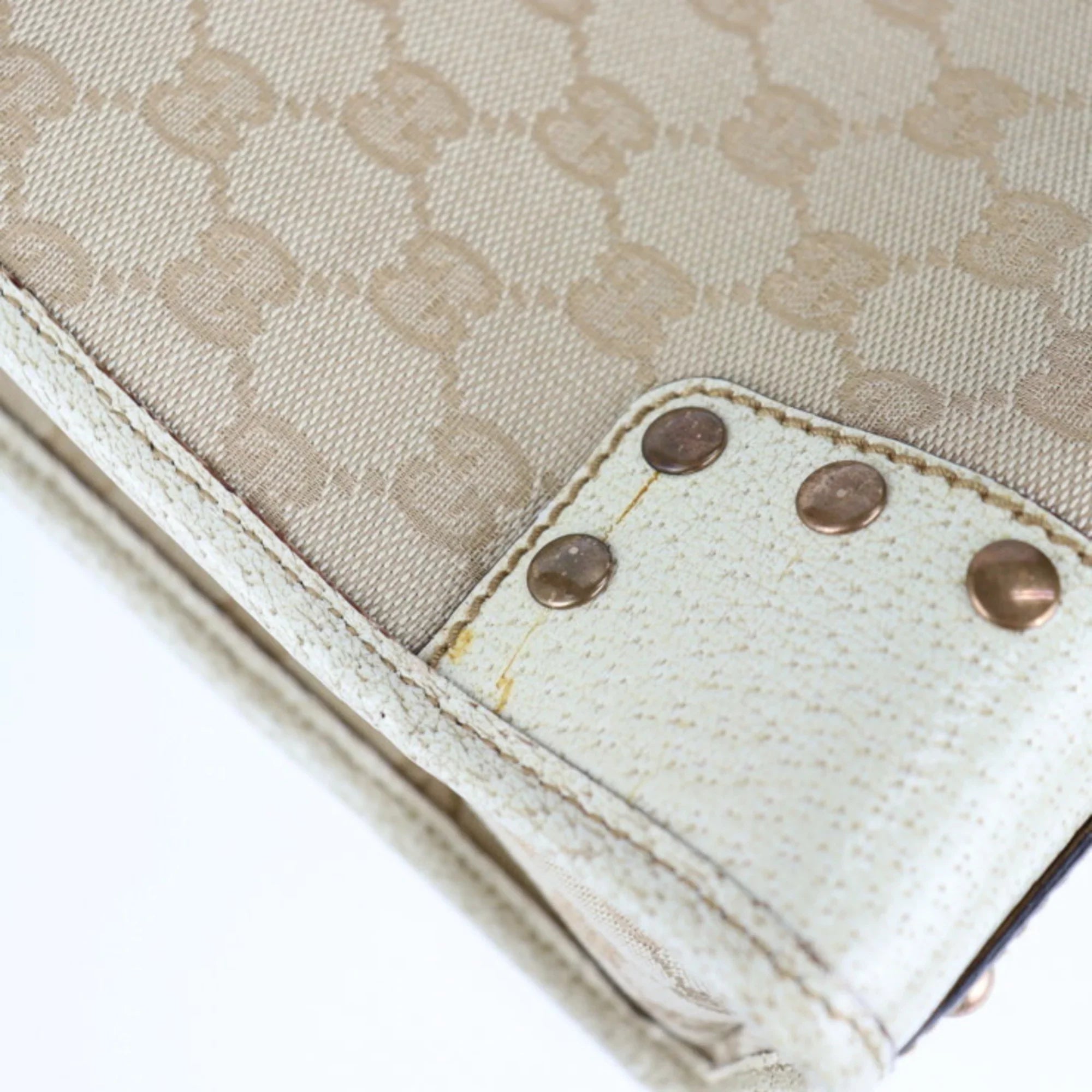 Pre-Owned  Gucci tote bag 124261  canvas leather beige ivory (Good)
