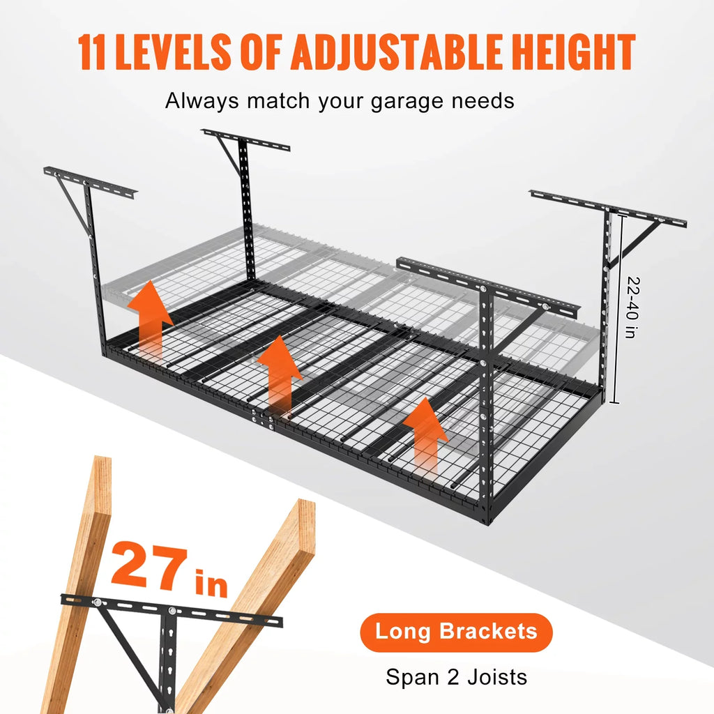 Overhead Adjustable Garage Storage Rack 48x96" Ceiling Rack 600 lbs Black