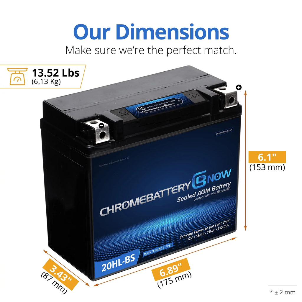 Chrome Battery Now Ytx20hl-bs (20hl-bs 12 Volt,18 Ah, 270 Cca) Intelligent Wireless Smartphone Connectivity  Battery for Personal Watercraft - Brp (sea-doo) 900 Spark Years (2014 - 2021)