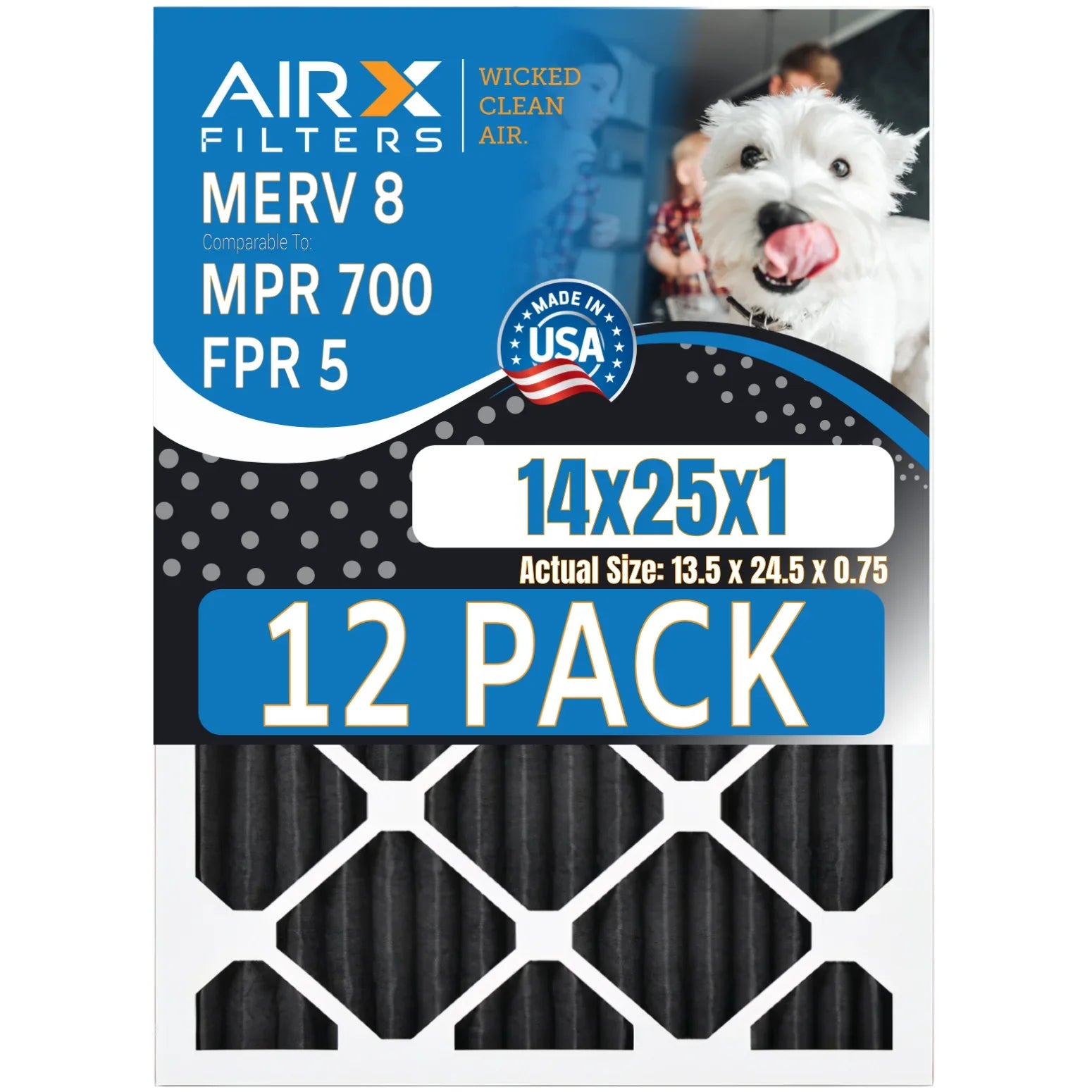 14x25x1 Air Filter  8 Rating, 12 Pack of Furnace Filters Comparable to  700,  5, Pet Odor Retention Filters - Made in  by     .