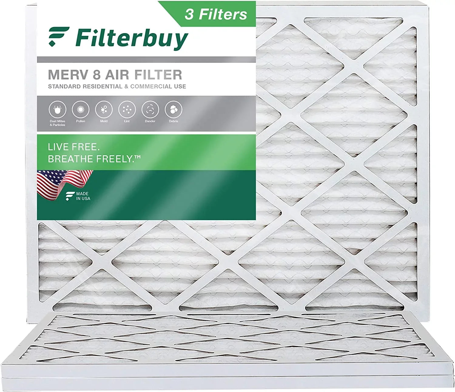 Filterbuy 18x24x1  8 Pleated   Furnace Air Filters (3-Pack)