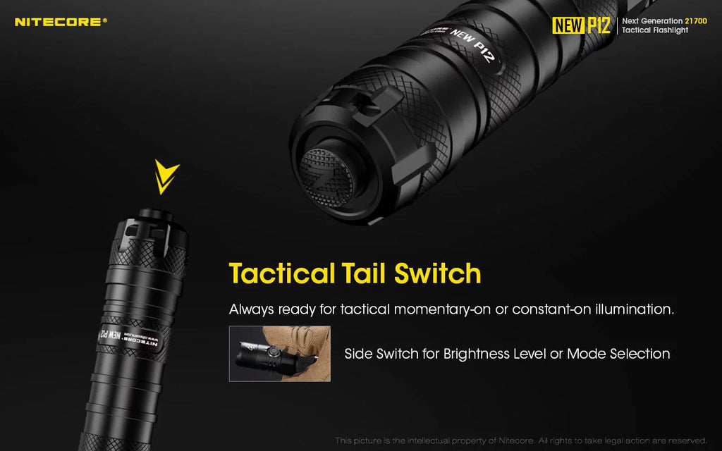 Nitecore New P12 Version  Flashlight - 1200 Lumens w/NL2150HPR Battery,  Cord, Offset Mount  and  RSW3 Pressure Switch