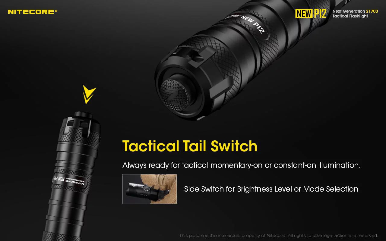 Nitecore New P12 Version  Flashlight - 1200 Lumens w/NL2150HPR Battery,  Cord,  and  3Amp Wall Adapter