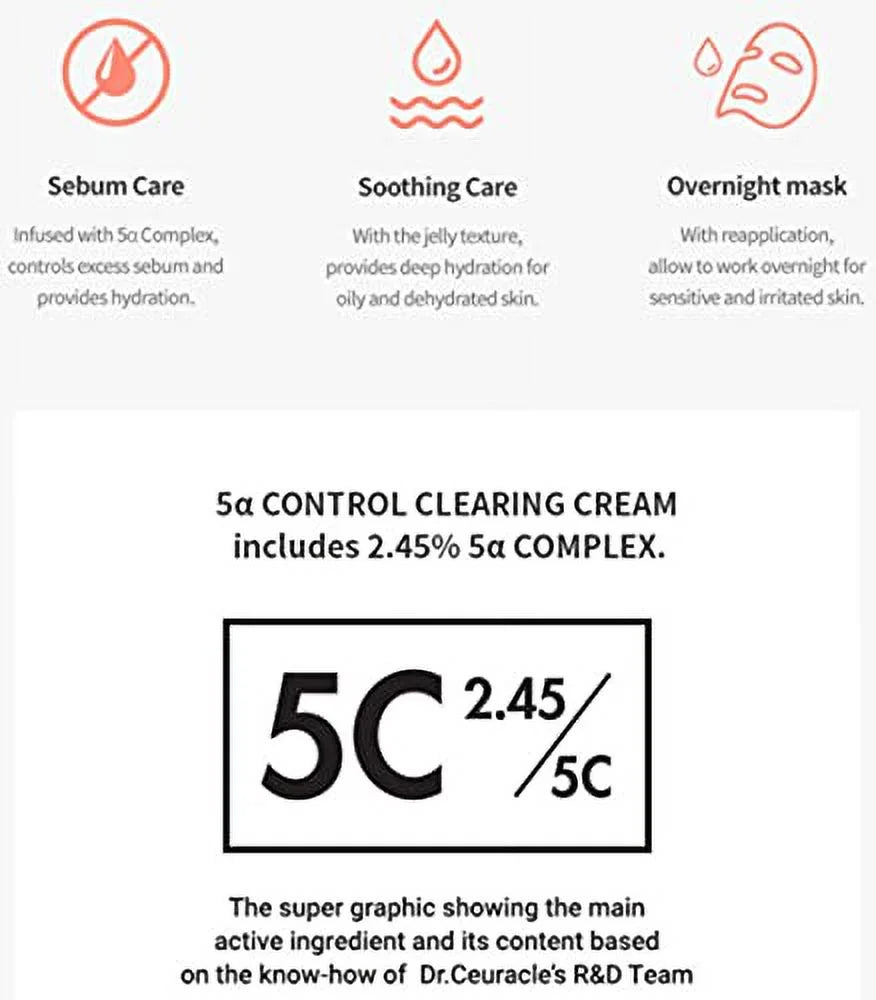 Dr.Ceuracle 5α Control Clearing Cream 50ml/1.69 oz - The lightweight Gel-Type Cream that Controlling Excess Sebum