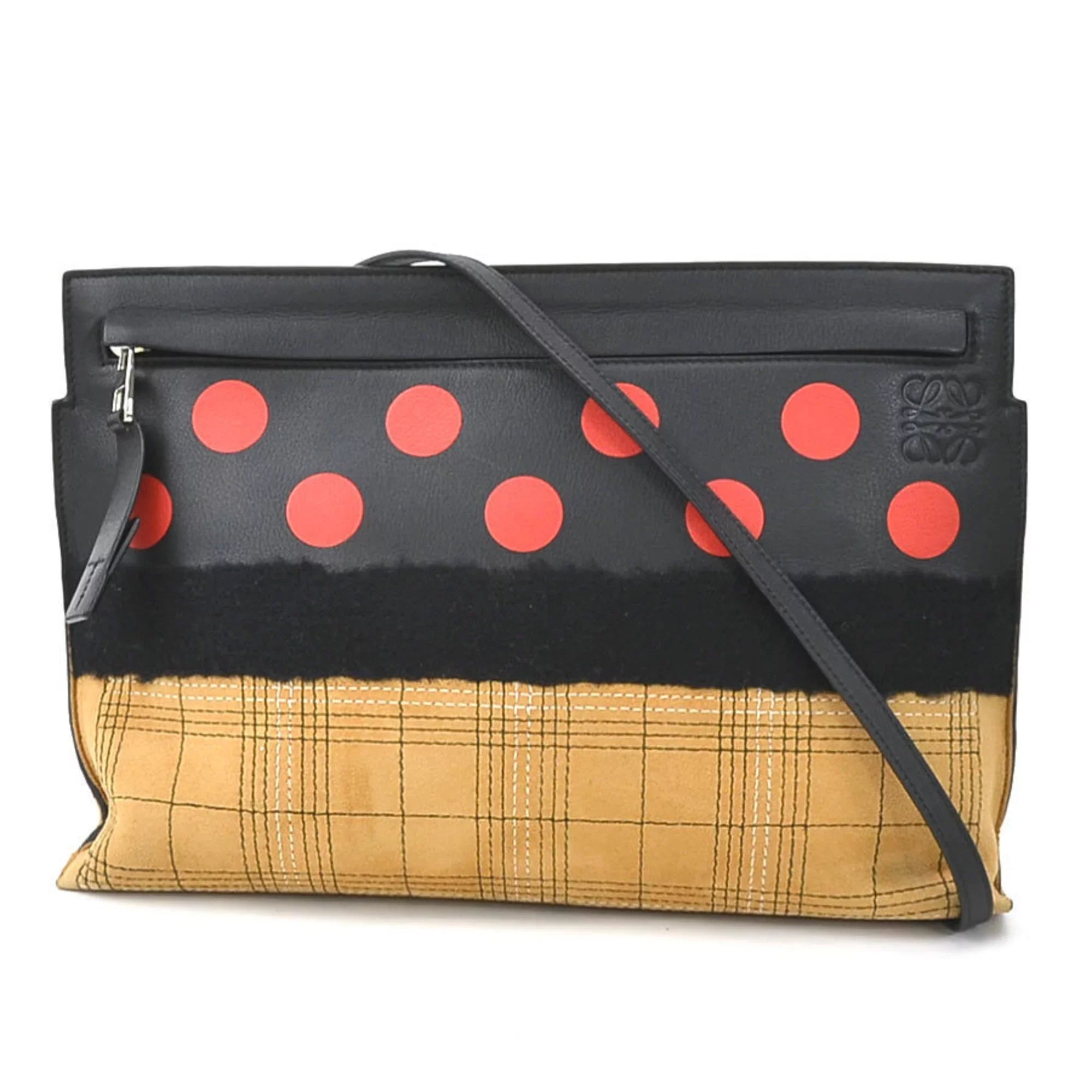 Pre-Owned Loewe  diagonal shoulder bag leather/suede black x red brown women's r9572g (Good)