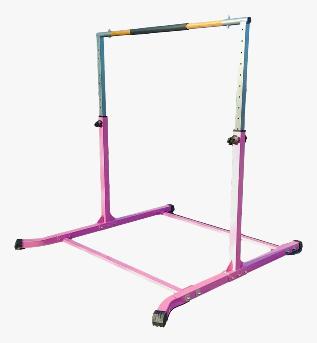 Pro-Gymnastics Expandable Gymnastics Kip Bar Horizontal Bar Junior Gymnastic Training High Bar Asymmetric Bar 13 Level Height Adjustable 3 to 5  Cushioned Bar & Curved Legs (Pink)