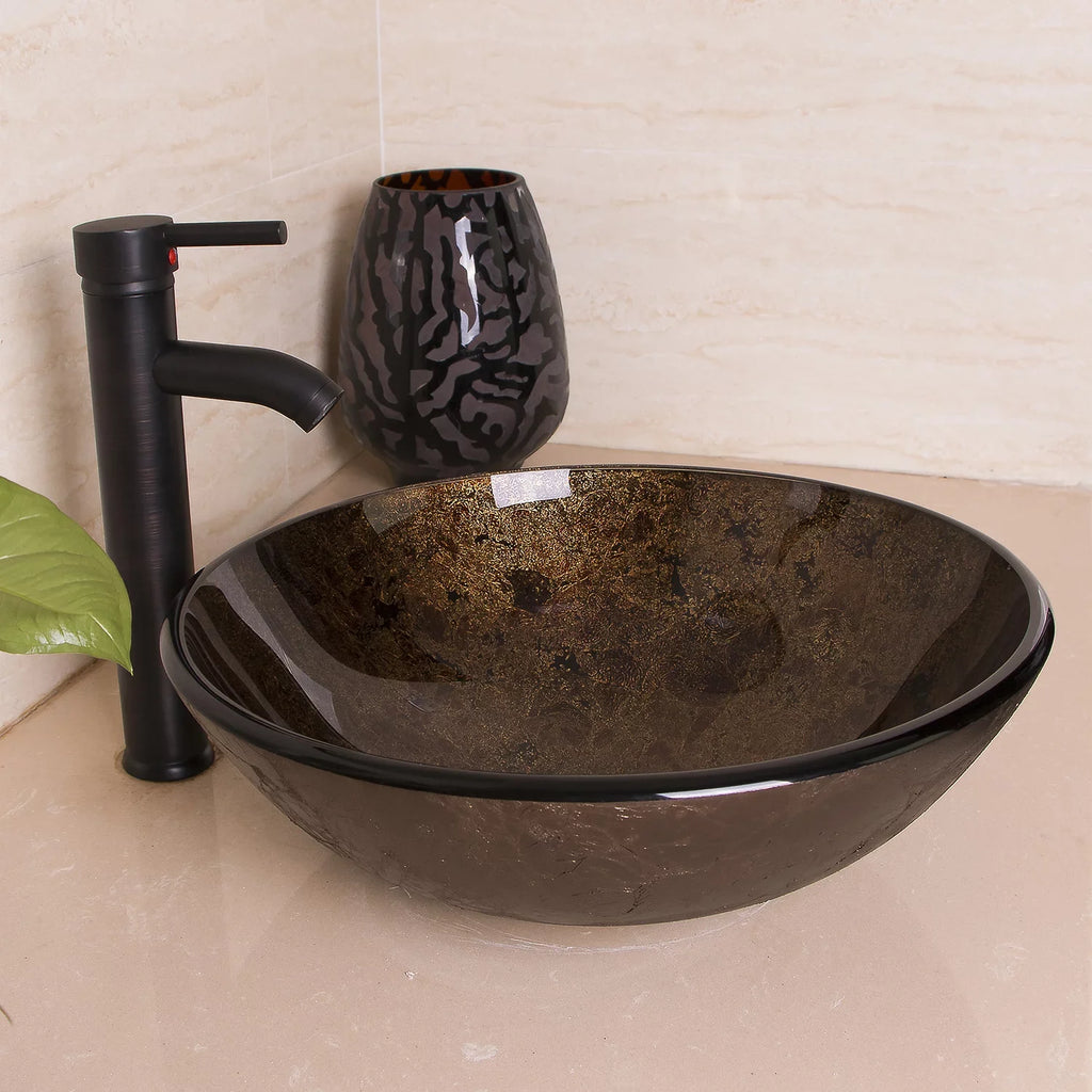 Wonline Artistic  Tempered Glass Vessel Sink Set, Wash Sink Come with Pop Up Drain Combo