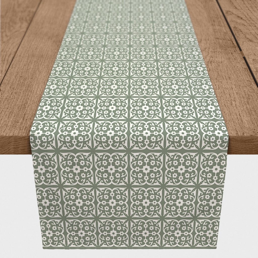 Creative Products Tile Pattern Sage Green 16x72 Poly Twill Table Runner