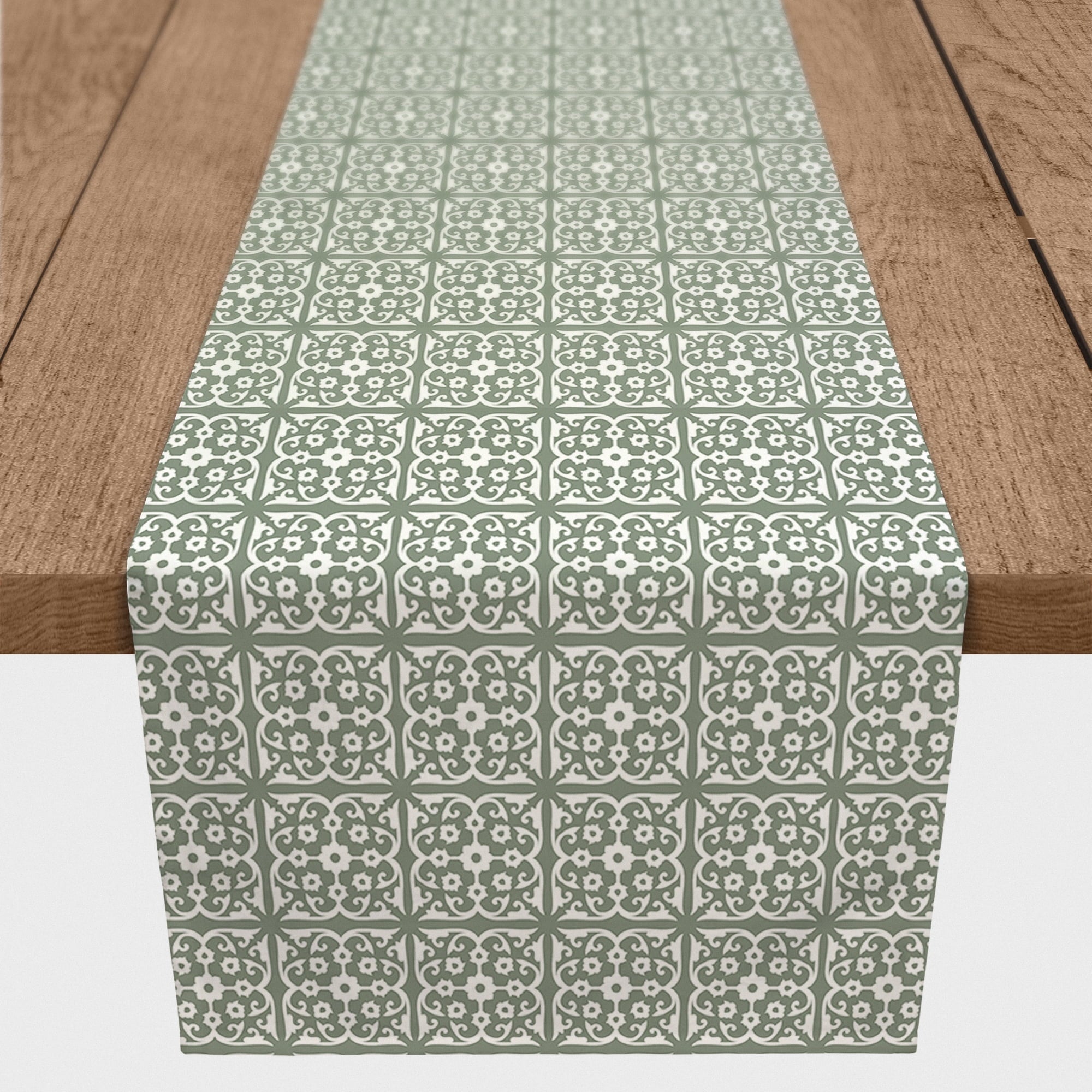 Creative Products Tile Pattern Sage Green 16x72 Poly Twill Table Runner
