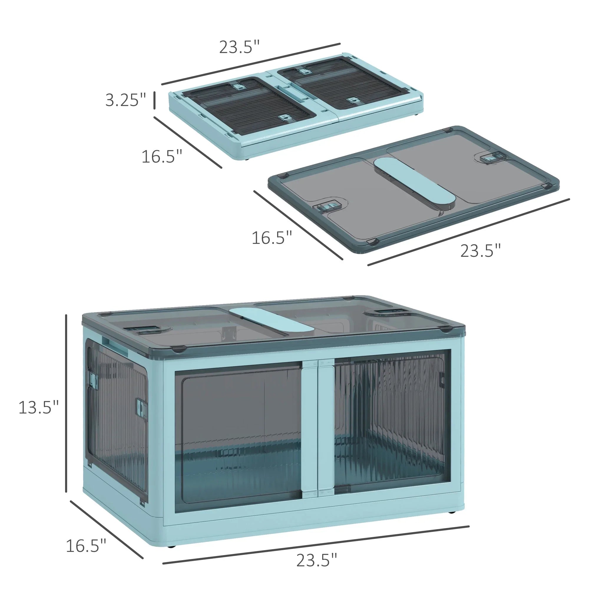 Stackable Storage Bins with Lids, Wheels, and Collapsible, Blue