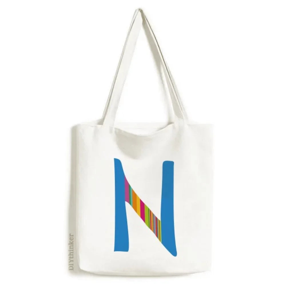 N Alphabet Orange Fruit Cute Pattern Tote Canvas Bag Shopping Satchel Casual Handbag