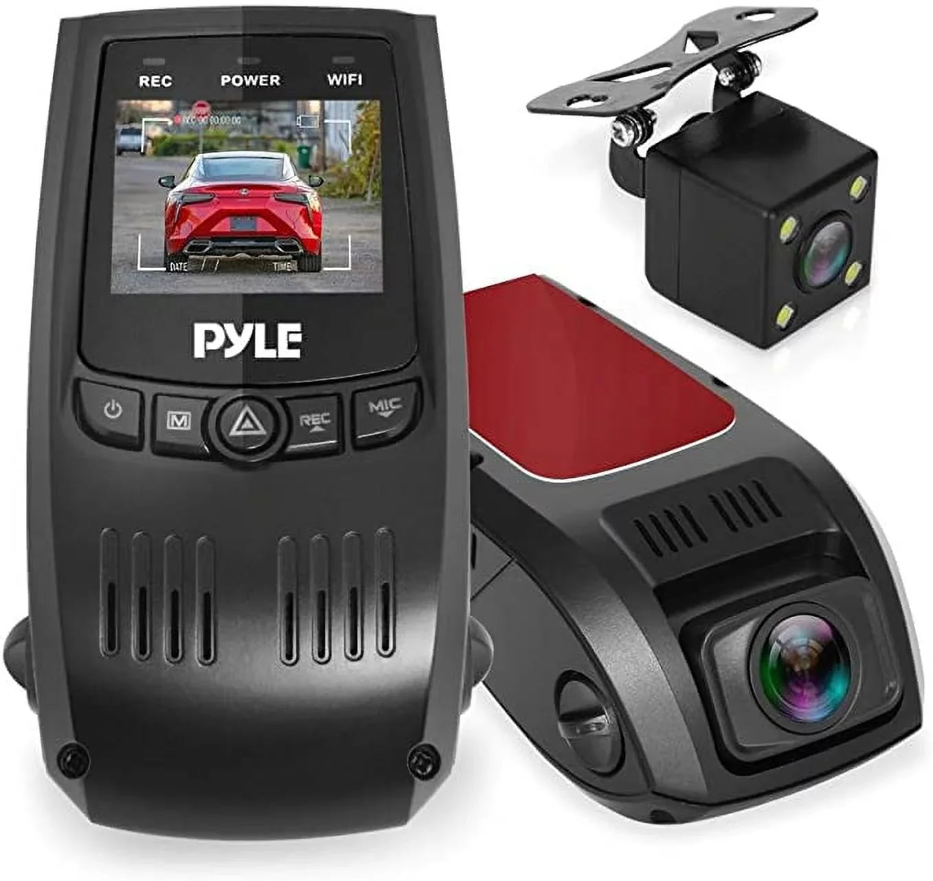 Pyle Dash Cam Rearview  Monitor 1.5” Digital Screen Rear View Dual Camera Video Recording System