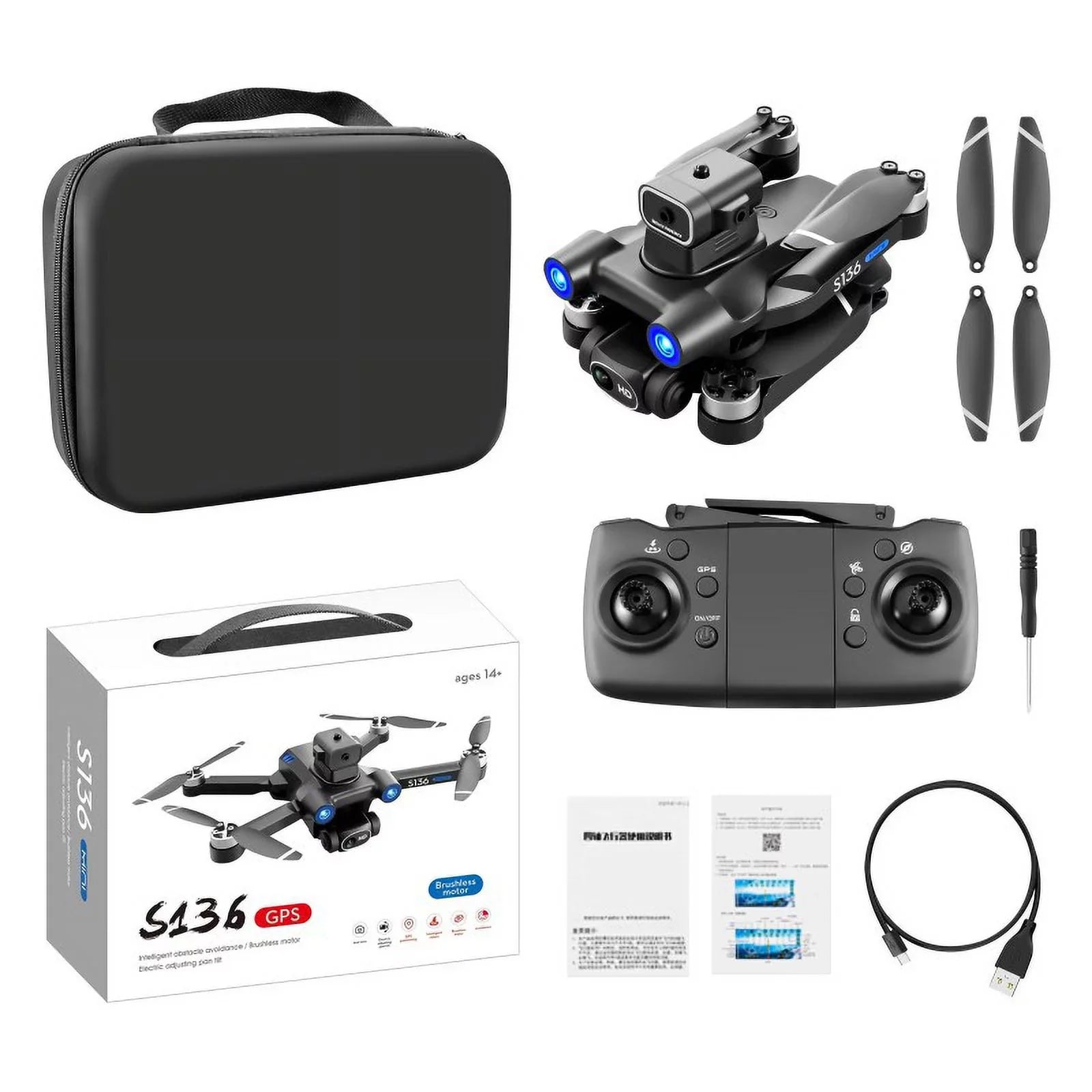 S136 remote control brushless   to avoid obstacles in all directions, and high-definition 4K electric adjustment camera to take aerial photos of aircraft