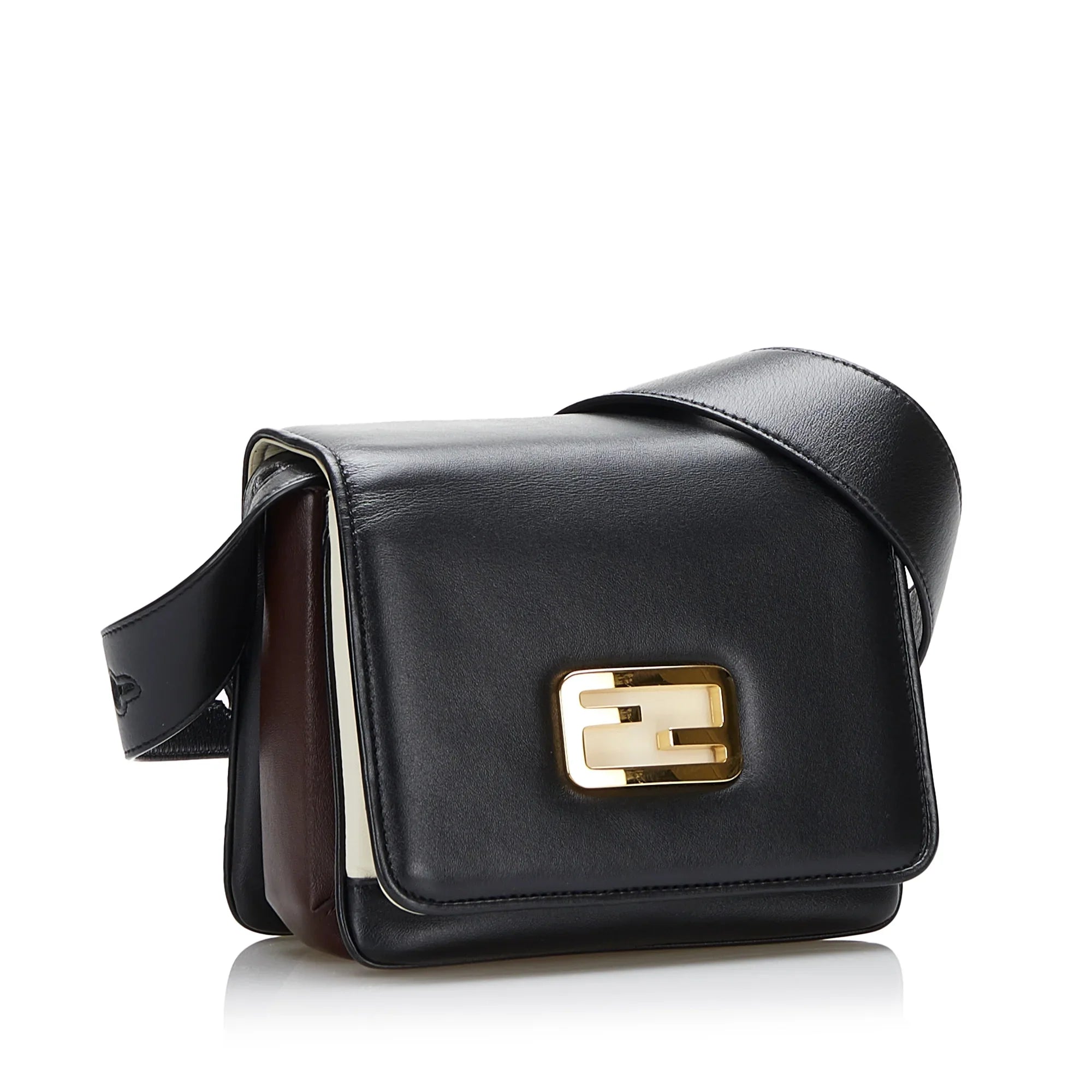 Pre-Owned Authenticated Fendi Small  Crossbody Bag Calf Leather Black Unisex (Good)