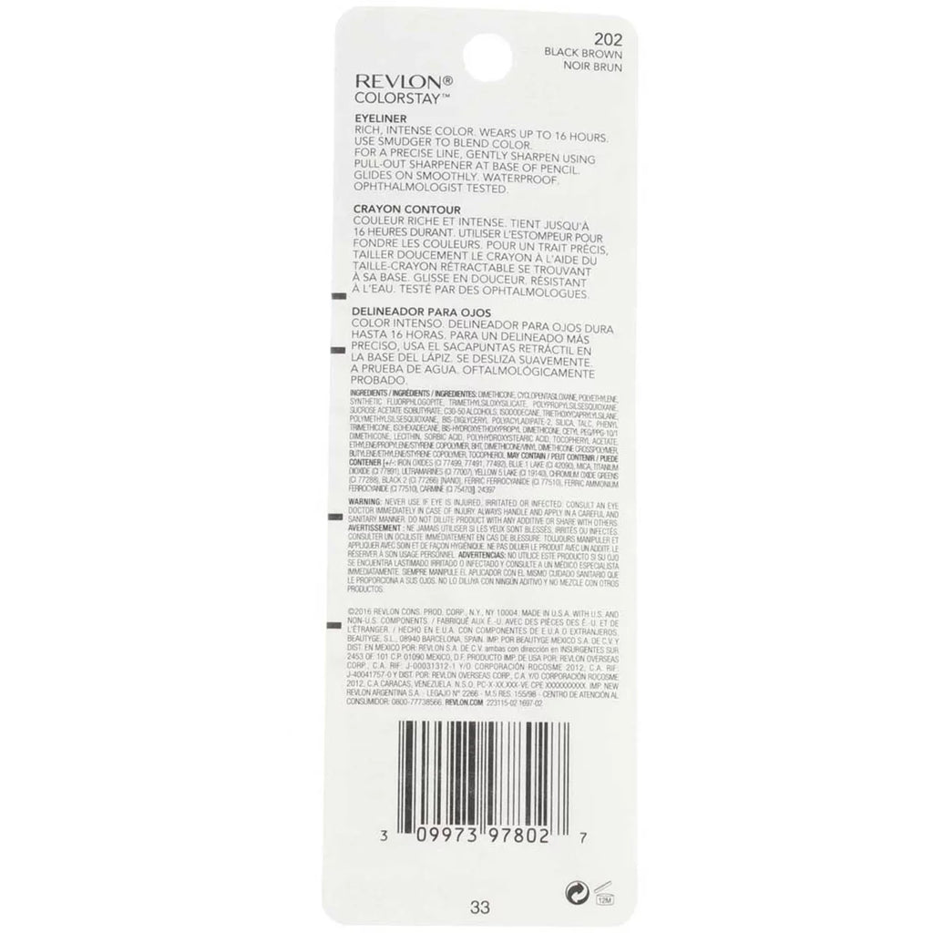 Revlon ColorStay Eyeliner Pencil, Black Brown [202], 0.01 oz (Pack of 6)