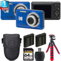 Kodak  FZ55 Digital Camera (Blue) + Extra Battery +Tripod + 1 Yr Warranty -64GB Kit