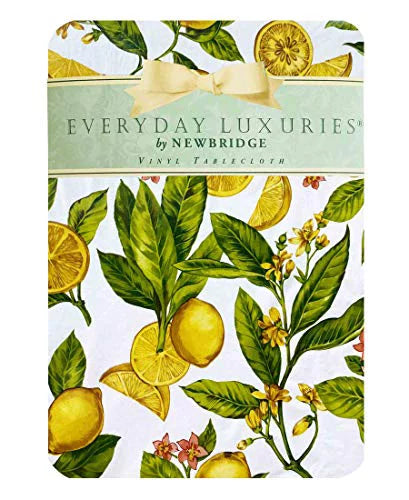Newbridge Zesty Lemons Vinyl Flannel Backed Tablecloth, Lemon Vine Indoor/Outdoor Waterproof Tablecloth, Picnic, Barbeque, Patio and Kitchen Dining, 60 Inch x 102 Inch Oblong/Rectangle