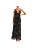 Jill Stuart Womens Metallic Double V Midi Dress Black 2