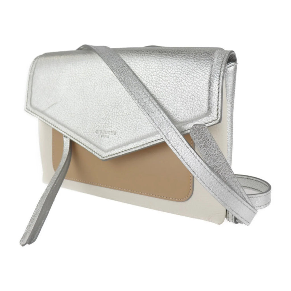 Pre-Owned Givenchy Duet shoulder bag BB500VB01C leather silver ivory brown (Good)