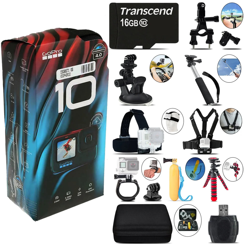 GoPro HERO10 Black 4K30 Ultra , 23MP, Wi-Fi Waterproof Action Camera -Mega Kit