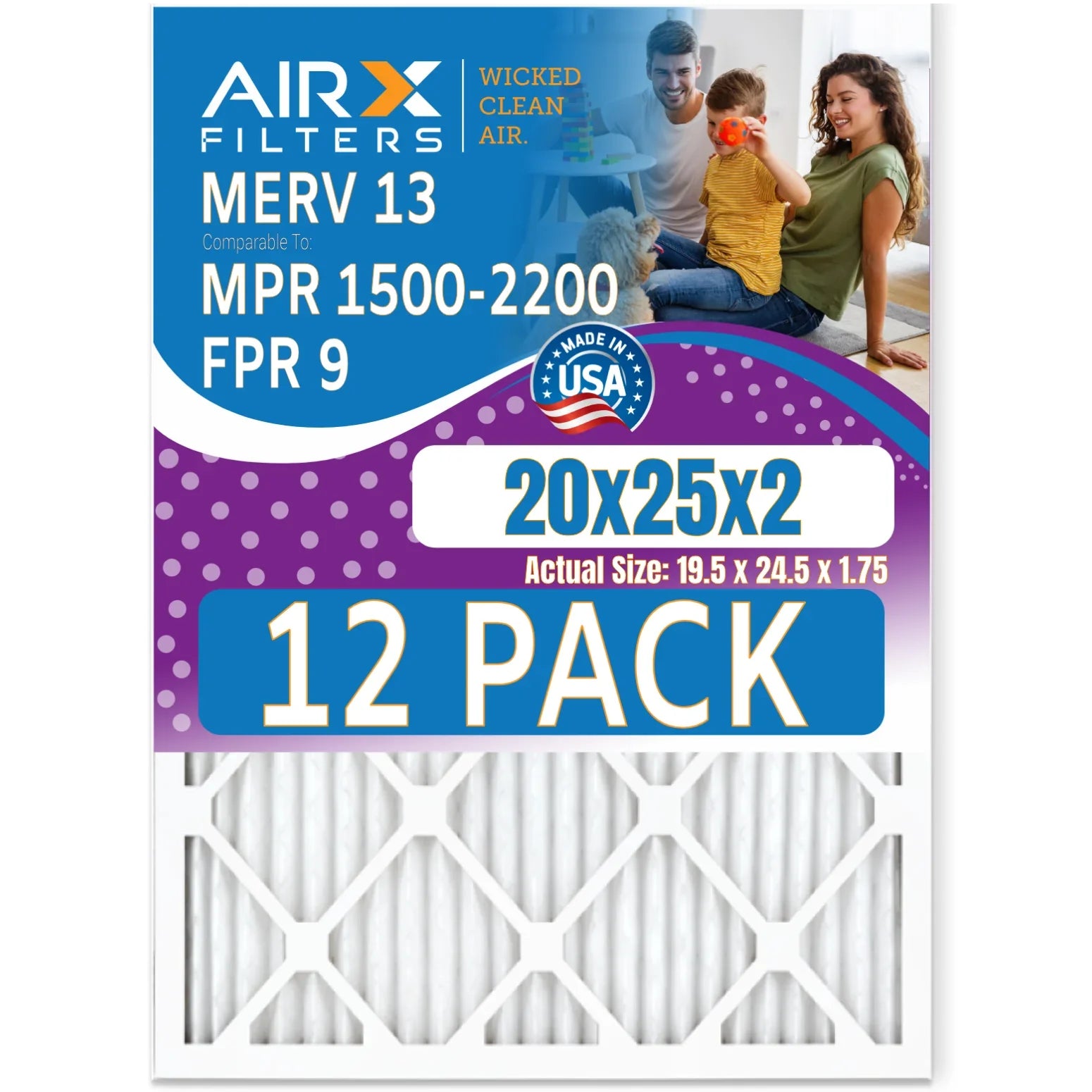 20x25x2 Air Filter  13 Rating, 12 Pack of Furnace Filters Comparable to  1500 - 2200 &  9 - Made in  by     .