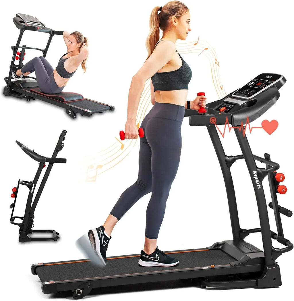 Foldable 16.5 Inch Fitness Portable Treadmill With Bluetooth Connectivity,  Display, And Tracking Apps For Home Gym Equipment, Black
