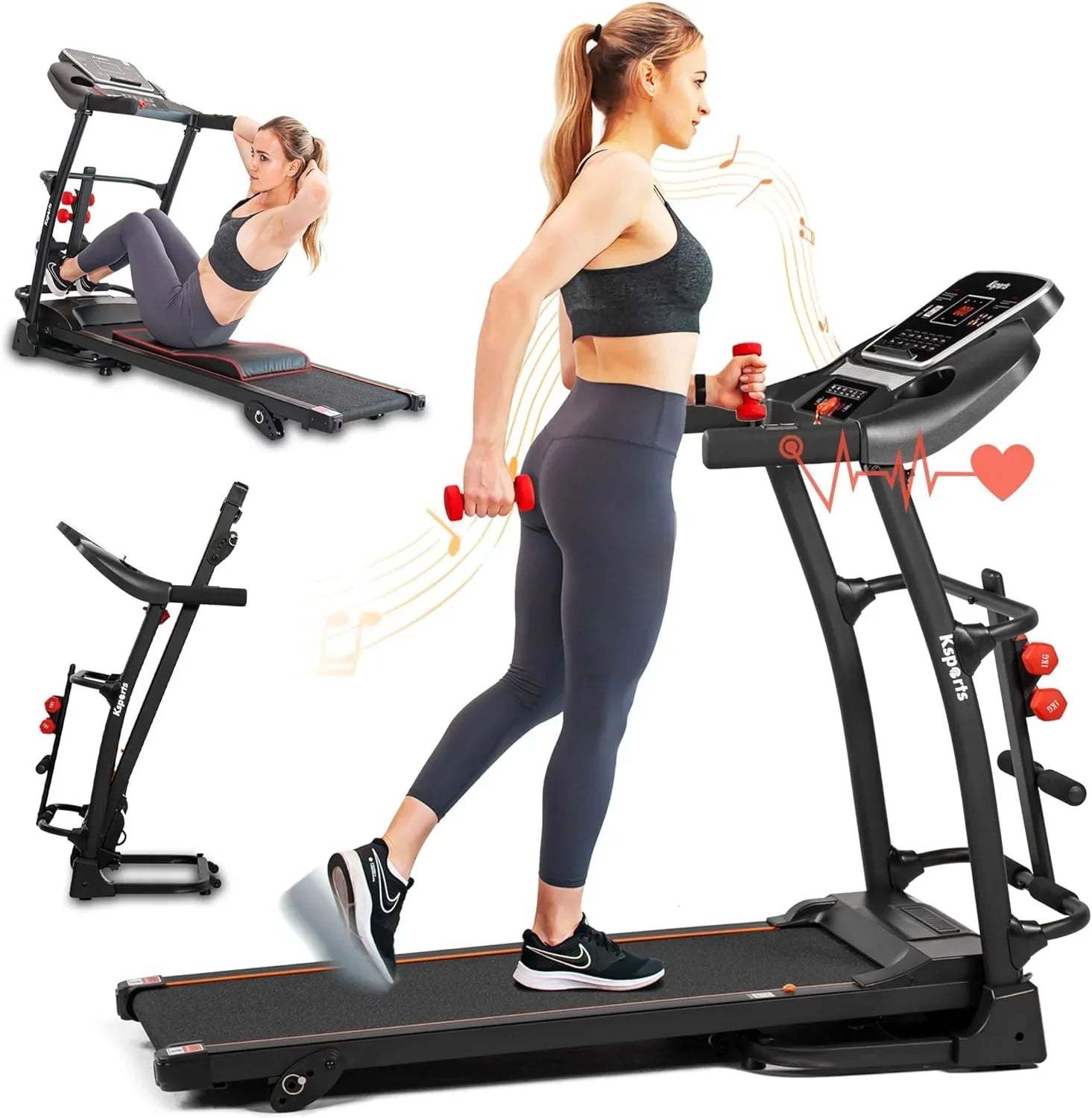Foldable 16.5 Inch Fitness Portable Treadmill With Bluetooth Connectivity,  Display, And Tracking Apps For Home Gym Equipment, Black